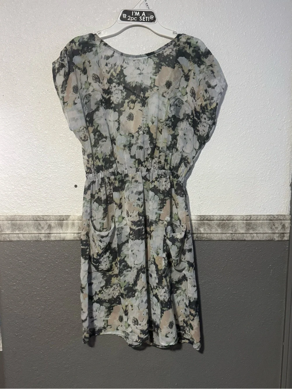 Xhilaration Black Floral Chiffon Tunic with Pale Floral Print